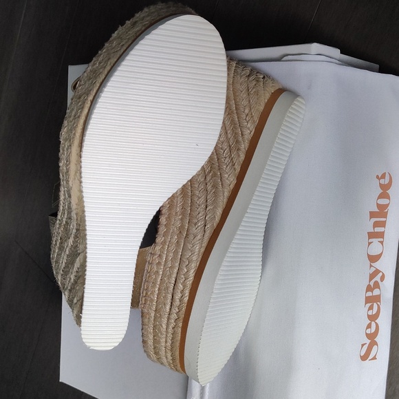 See By Chloe Gold Glyn Espadtille Wedge Sandals - Picture 2 of 4